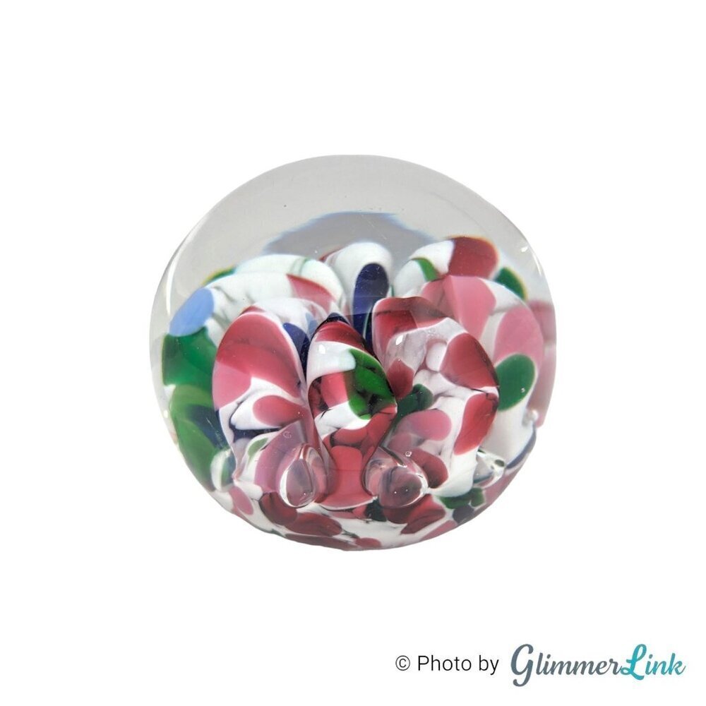 Vintage Murano Style Art Glass Paperweight Multicolor Floral Design - Picture 7 of 10